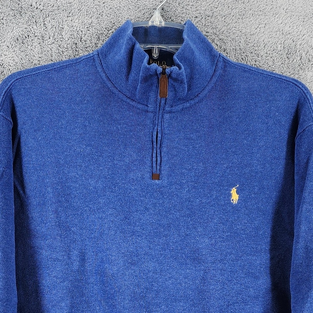 Polo Ralph Lauren Sweater Mens XXL Blue Ribbed 1/4‎ Zip Pullover Classic Pony